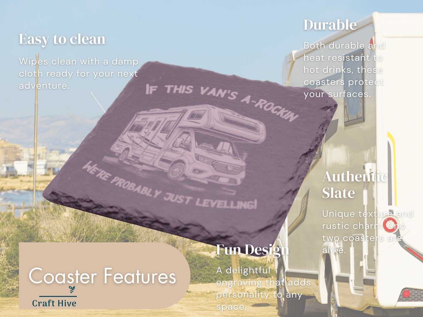 Motorhome Coaster With Slogan, Slate Coaster, Black Slate Coasters
