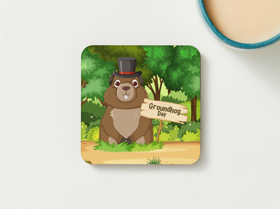 Funny Groundhog Mug – “Here We Go Again” Design