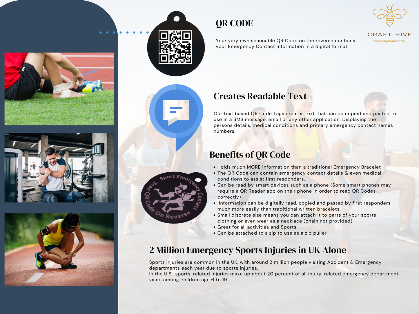 Sports & Fitness Emergency Contact Tag with QR Code (2 Tags included)