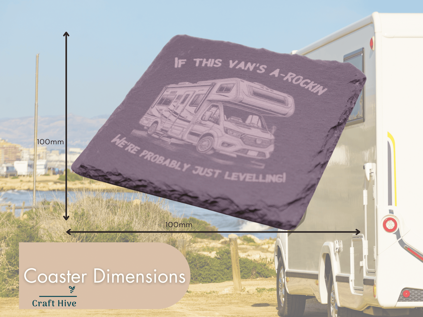 Motorhome Coaster With Slogan, Slate Coaster, Black Slate Coasters