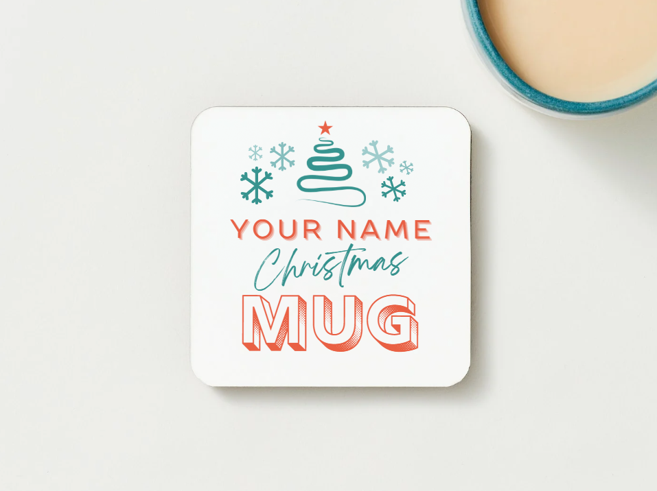 Personalised Christmas Mug & Coaster Set – Name Customised