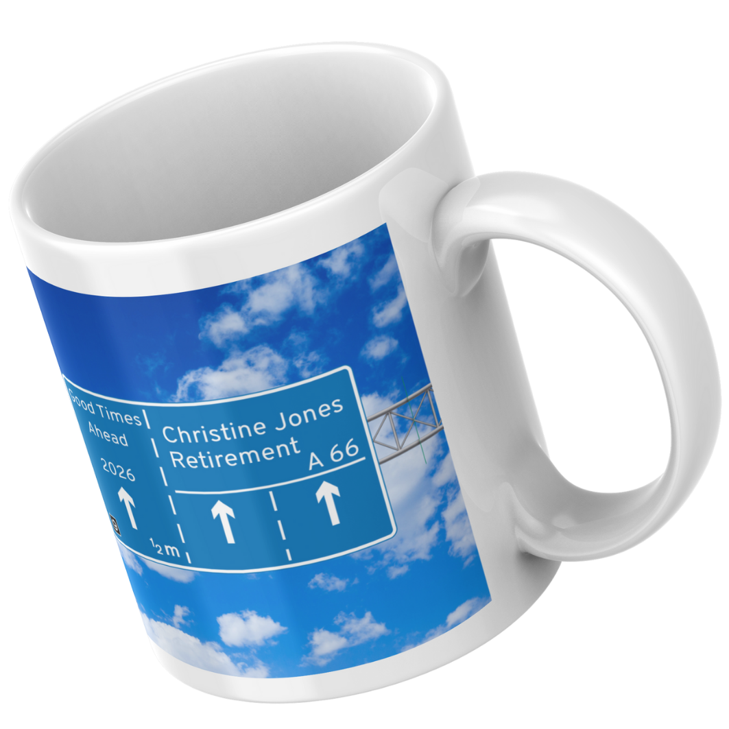 Personalised Motorway Retirement Mug – Custom Name, Age & Year Design