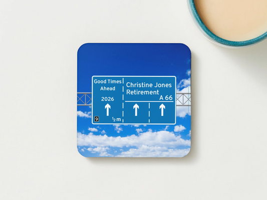Personalised Motorway Retirement Coaster – Custom Name, Age & Year Design