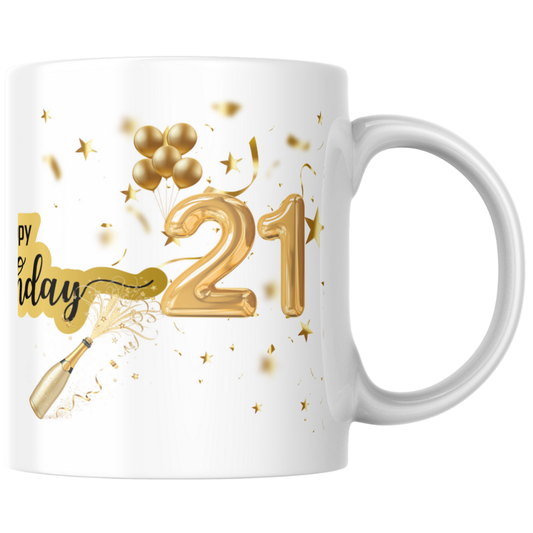 Happy Birthday Mug – Gold 21st