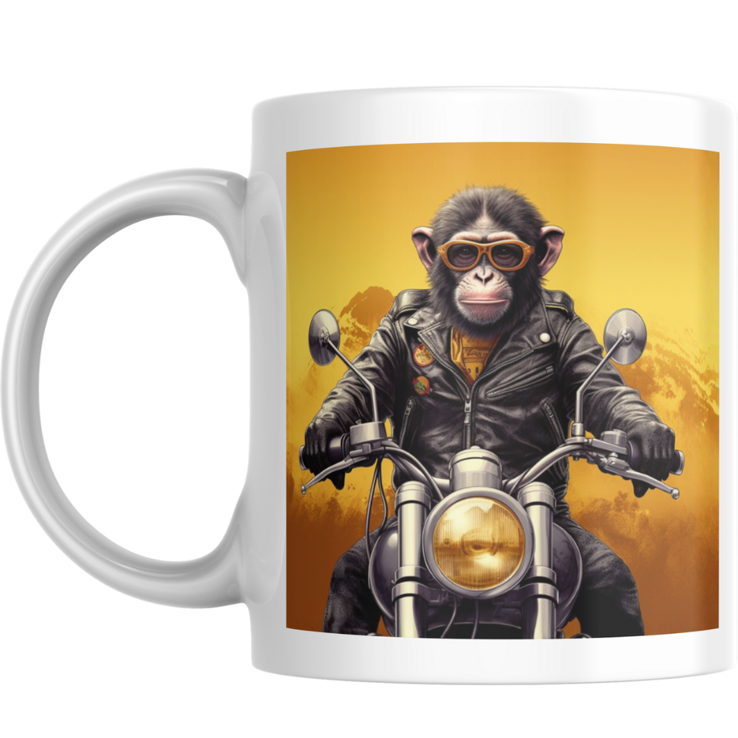 Honda Monkey Mug – Cool Chimp Rider with Sunset Background