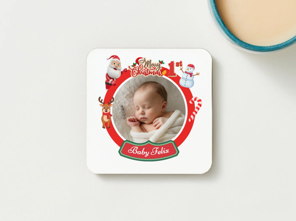 Personalised Baby’s 1st Christmas Mug – Festive Photo Frame Design