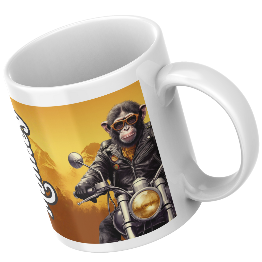Honda Monkey Mug – Cool Chimp Rider with Sunset Background