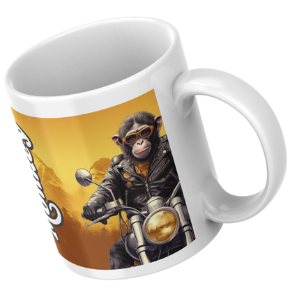 Honda Monkey Mug – Cool Chimp Rider with Sunset Background