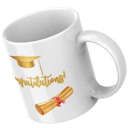 Graduation Mug – Gold Cap & Scroll Congratulations Design