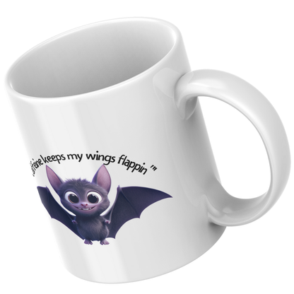 Cute Halloween Bat Mug – “Caffeine Keeps My Wings Flappin’”
