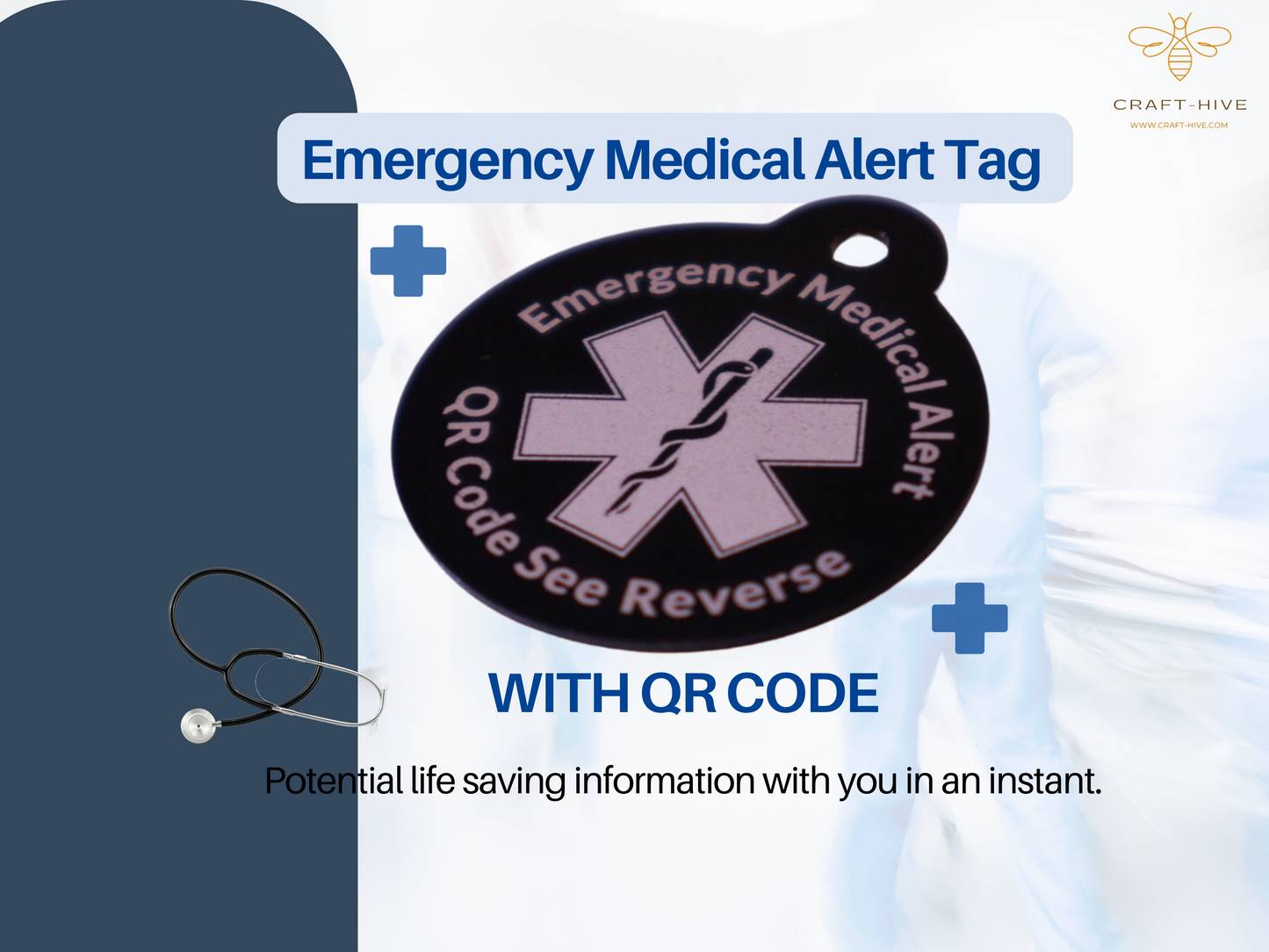 Medical Alert Tag with QR Code (2 Tags included)