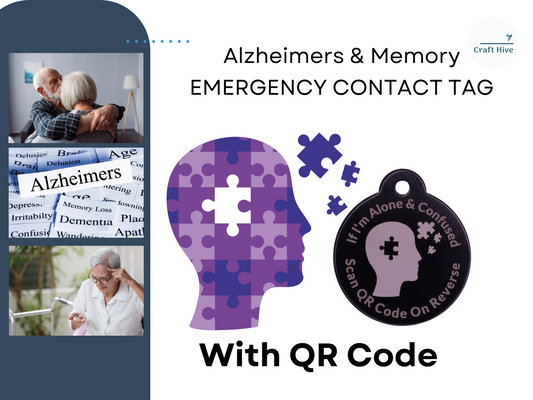 Alzheimers & Memory Emergency Contact Tag with QR Code Black Round Metal (2 Tags included)
