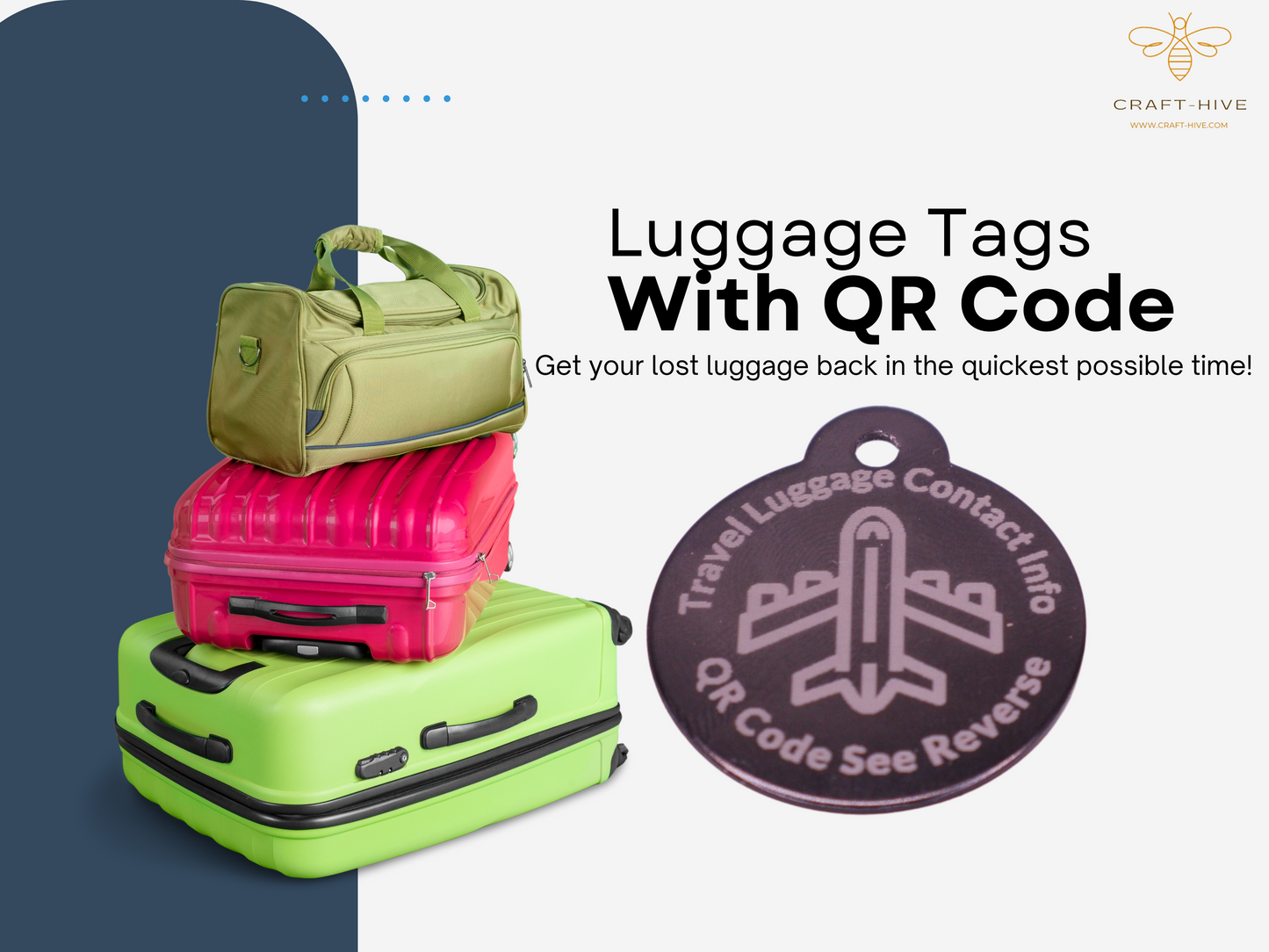 Travel Tag, Luggage ID Tag - Suitcase Travel Name Address Baggage QR Code (2 Tags included)