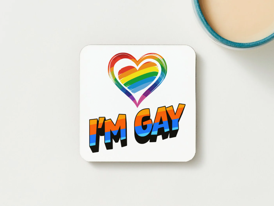 “Just in Case I’m Gay” Rainbow Coaster