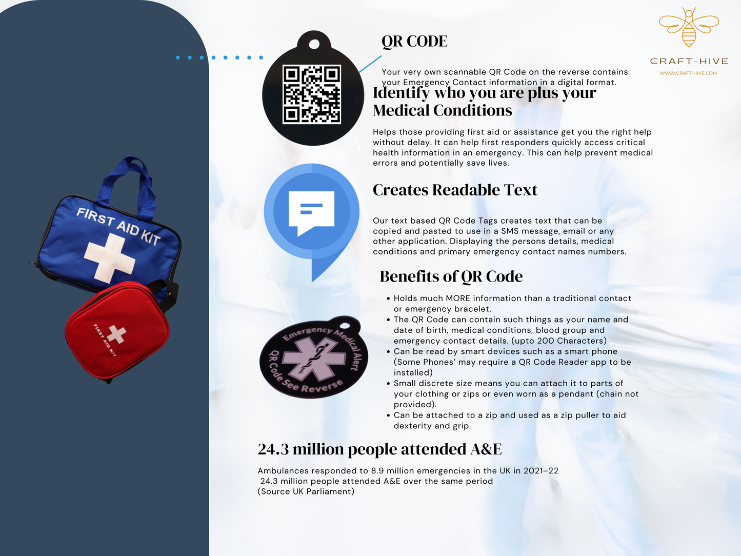 Medical Alert Tag with QR Code (2 Tags included)