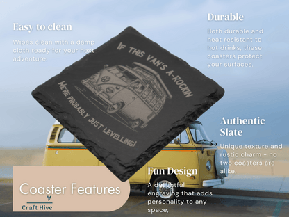 Campervan Coaster With Slogan, Slate Coaster, Black Slate Coasters (Copy)