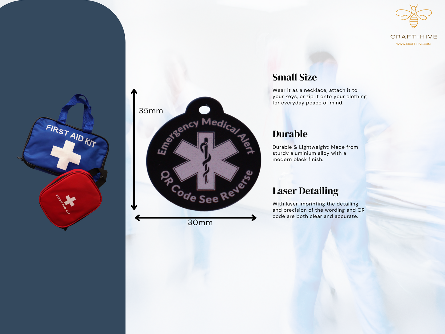 Medical Alert Tag with QR Code (2 Tags included)
