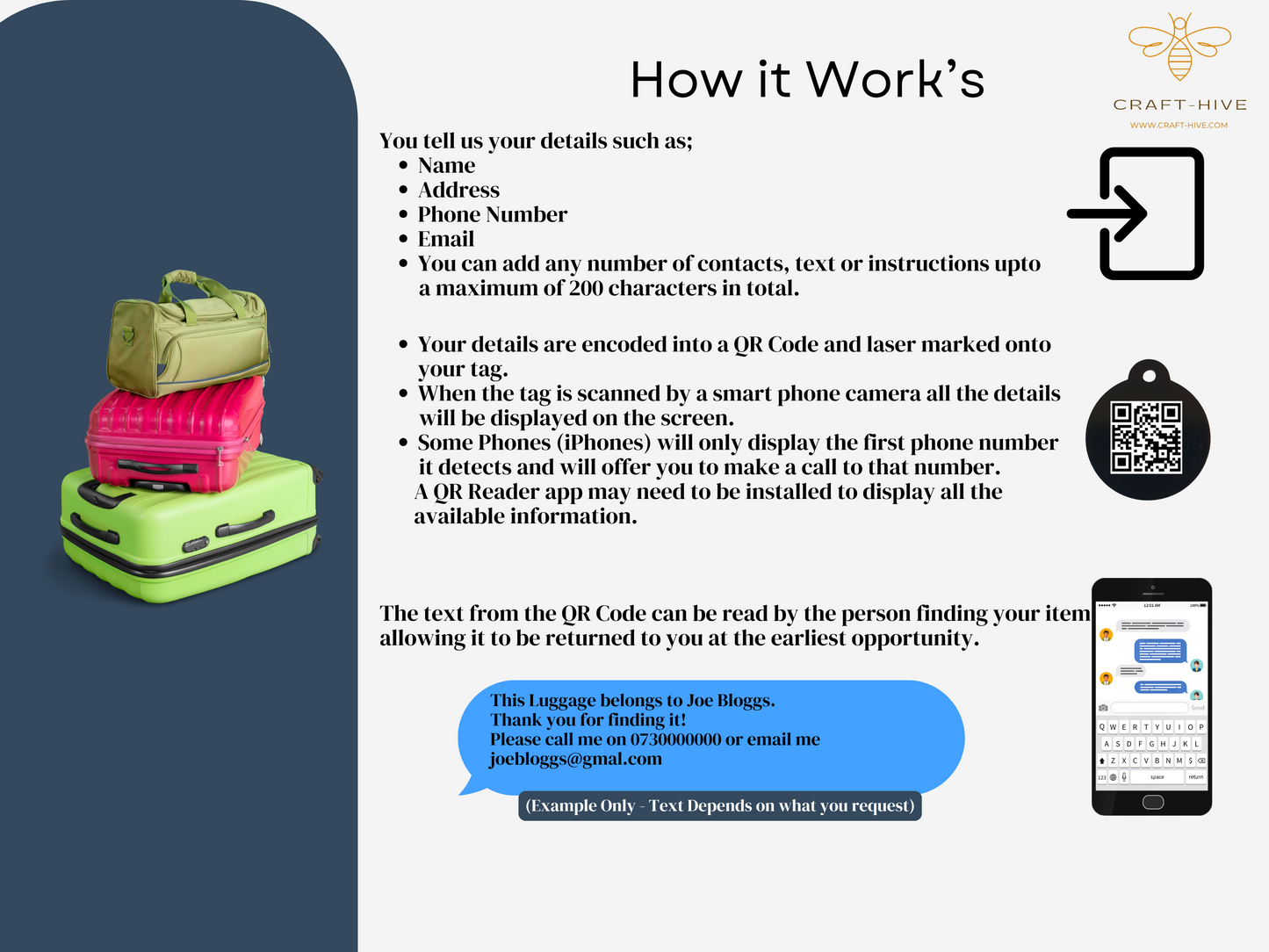Travel Tag, Luggage ID Tag - Suitcase Travel Name Address Baggage QR Code (2 Tags included)