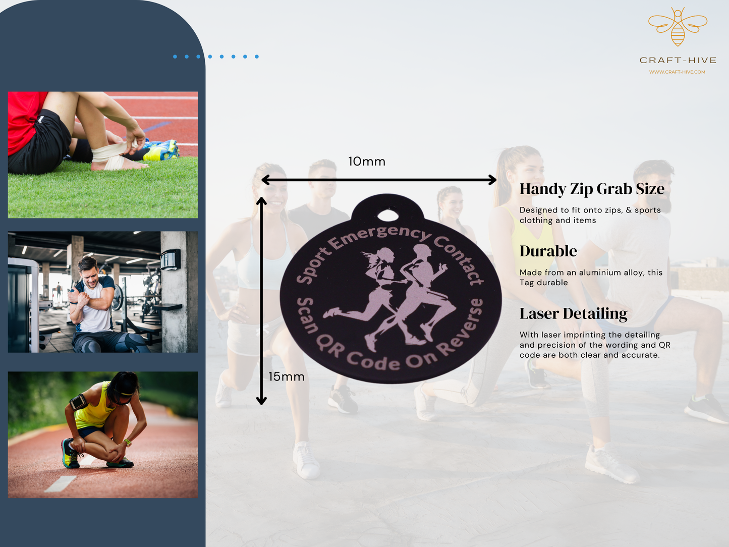 Sports & Fitness Emergency Contact Tag with QR Code (2 Tags included)