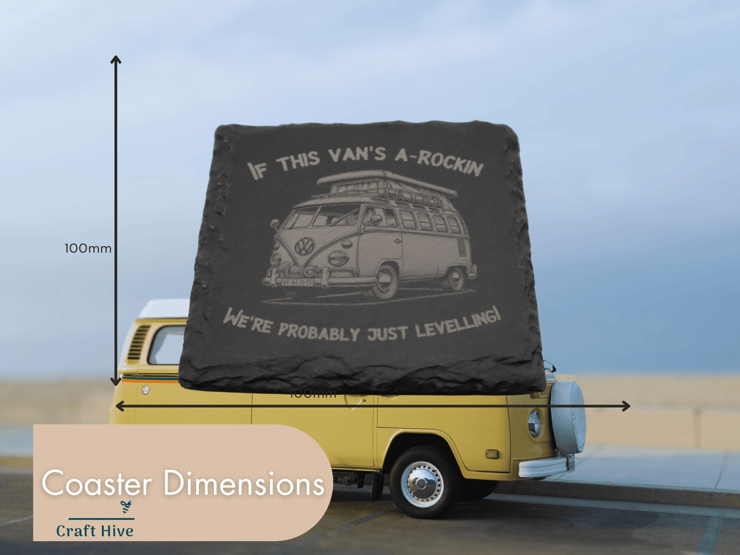 Campervan Coaster With Slogan, Slate Coaster, Black Slate Coasters (Copy)