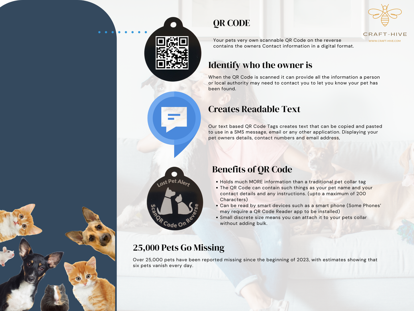 Pet ID Tags Personalised Custom Engraved Pet ID Tags With QR Code (2 Tags included)