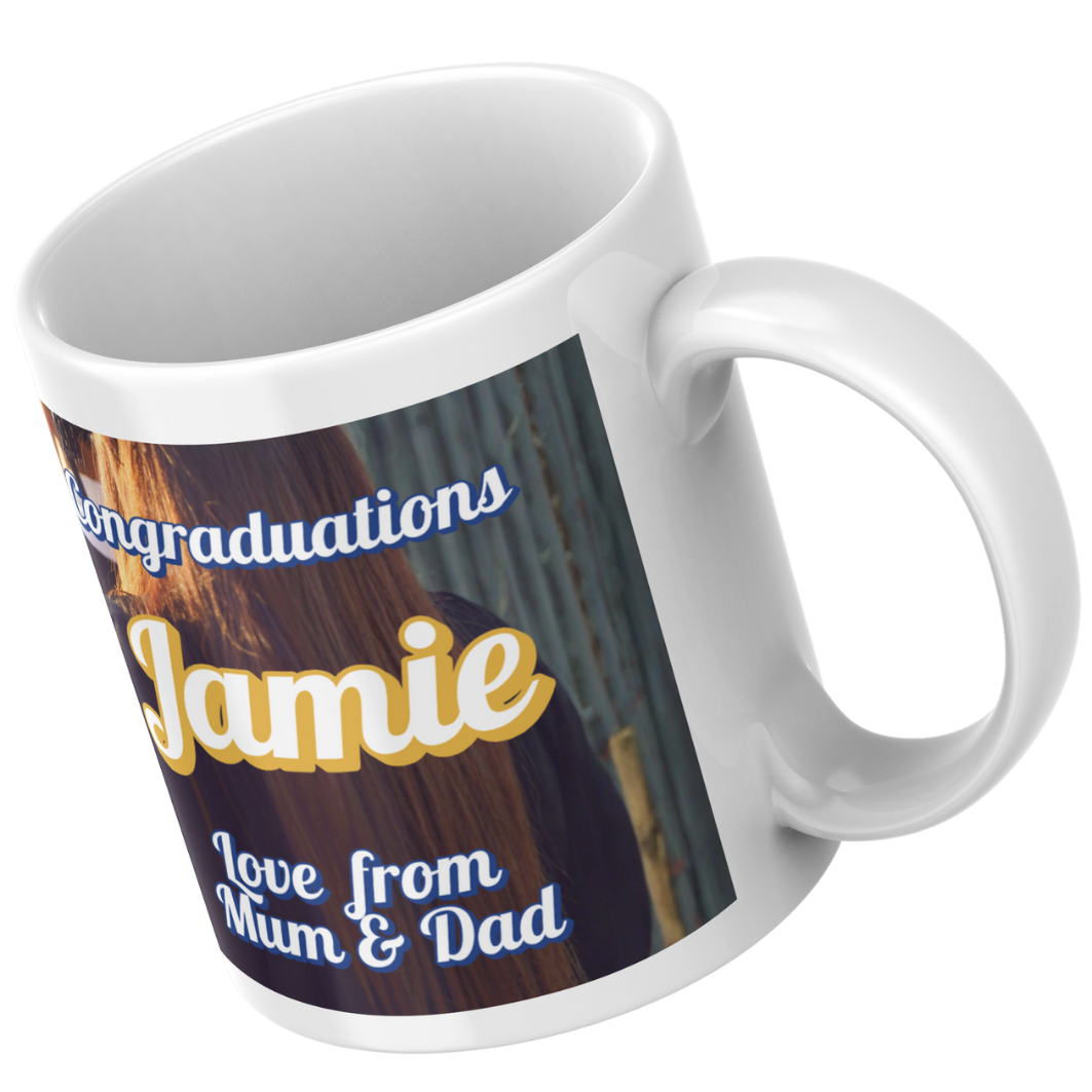 Personalised Graduation Mug – “Congraduations” Design with Name and Message