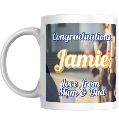 Personalised Graduation Mug – “Congraduations” Design with Name and Message