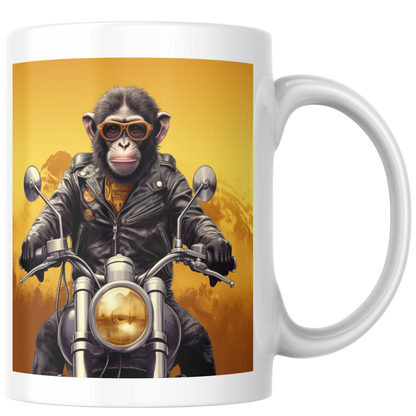 Honda Monkey Mug – Cool Chimp Rider with Sunset Background
