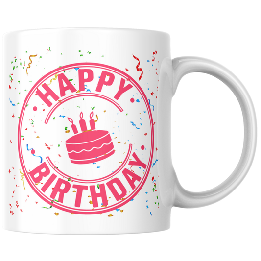 Personalised Happy Birthday Mug – Circular Cake Design with Confetti
