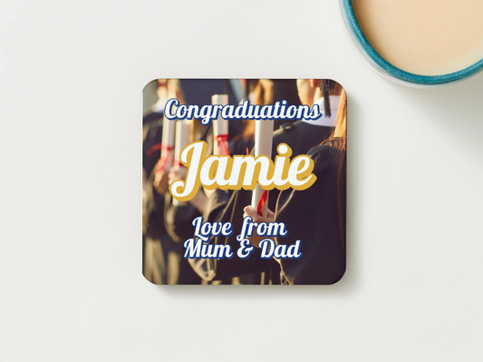 Graduation Coasters SET of 2 or more Personalised Message "Congraduations"