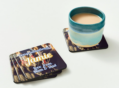 Graduation Coasters SET of 2 or more Personalised Message "Congraduations"
