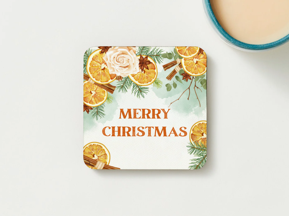 Merry Christmas Coaster – Festive Fruit Slice Design