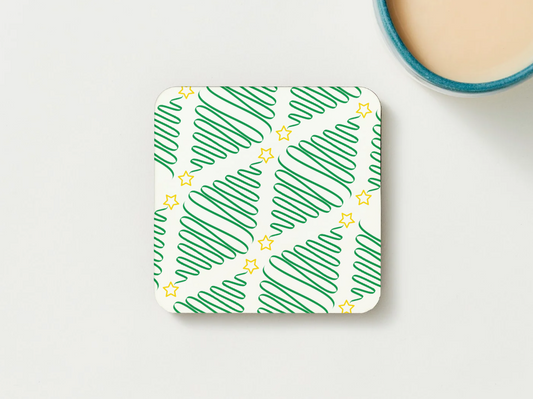 Modern Christmas Tree Coaster Set – Minimal Green Line Design