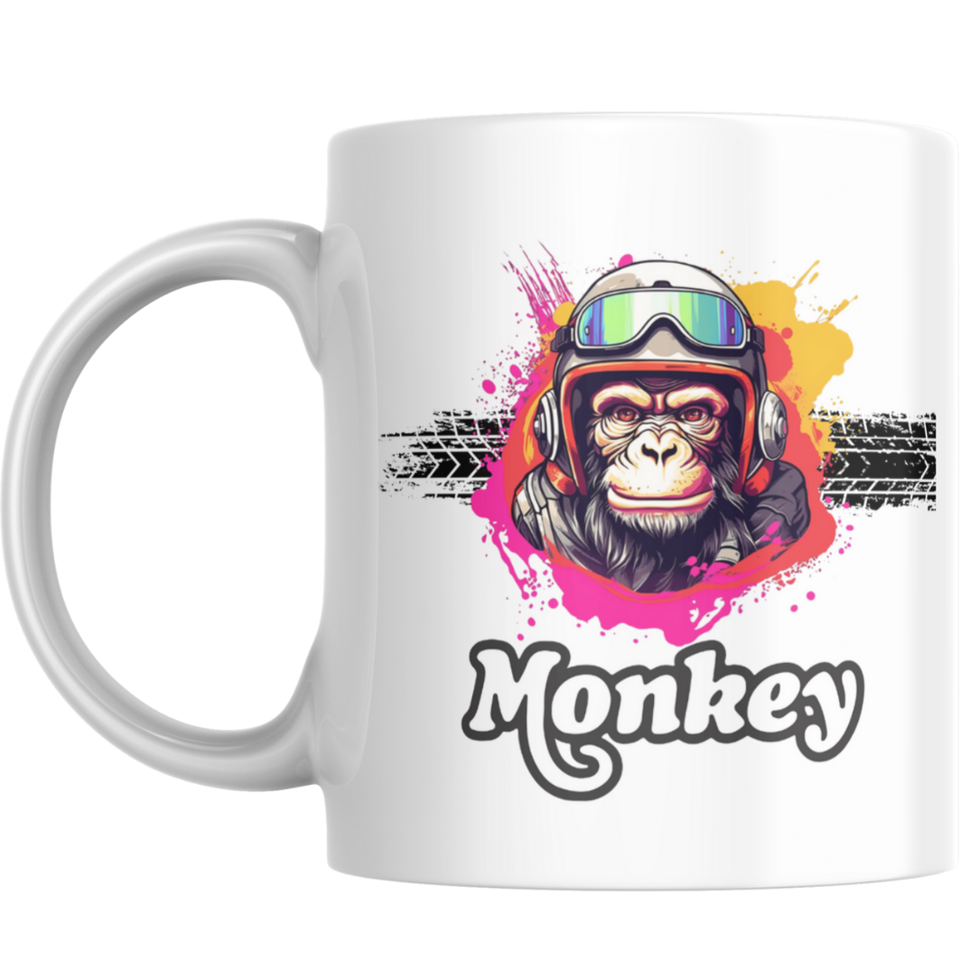 Honda Monkey Mug – Chimp Rider Design with Tyre Mark & Colour Splash