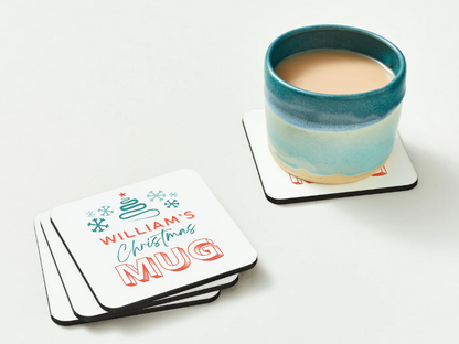 Personalised Christmas Mug & Coaster Set – Name Customised