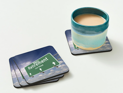 Retirement Coasters SET of 2 or more Personalised Retirement Just Ahead