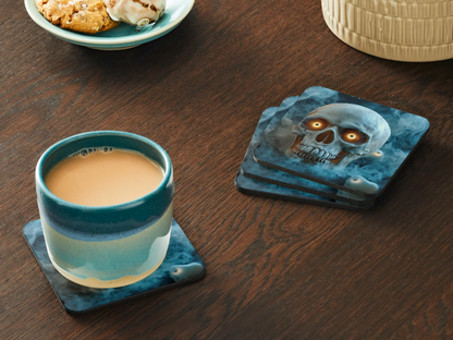 Halloween Skull Coaster – Glowing Eyes & Mist – “Have a Wicked Halloween”